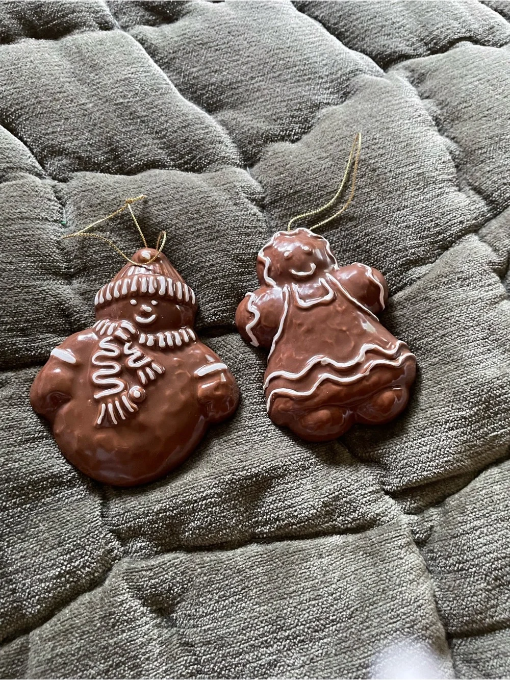 Vintage Cracker Barrel Gingerbread Christmas Tree Ornaments Pair